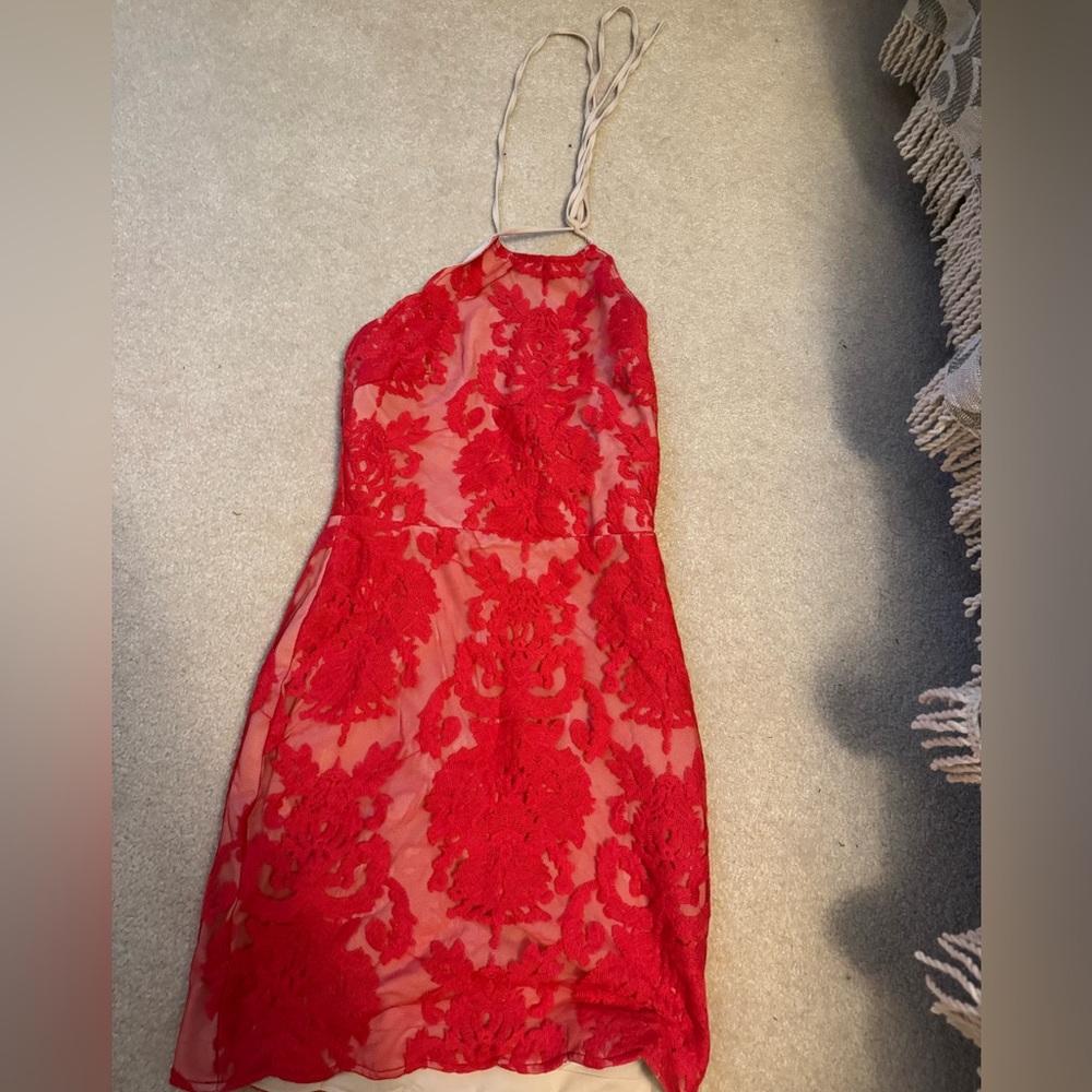 Tobi Lace Mesh Halter Bodycon Dress